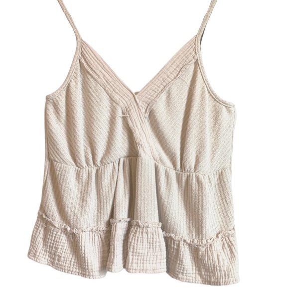 NWOT Peach Love Cream Colored Distressed Gauze Tank Top - Picture 1 of 6